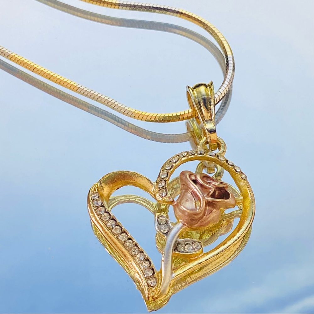 Two Tone Heart Necklace - Picture 3 of 7